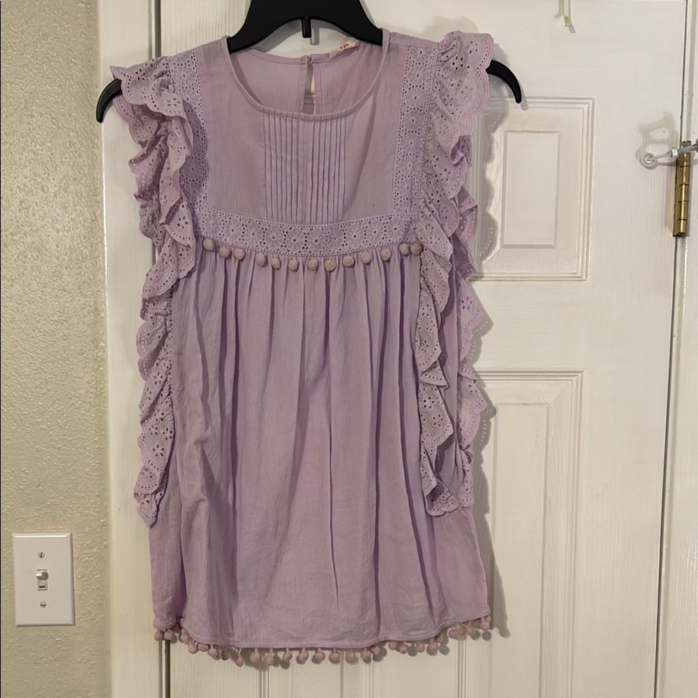 Mazik Lilac Eyelet Ruffle Top
